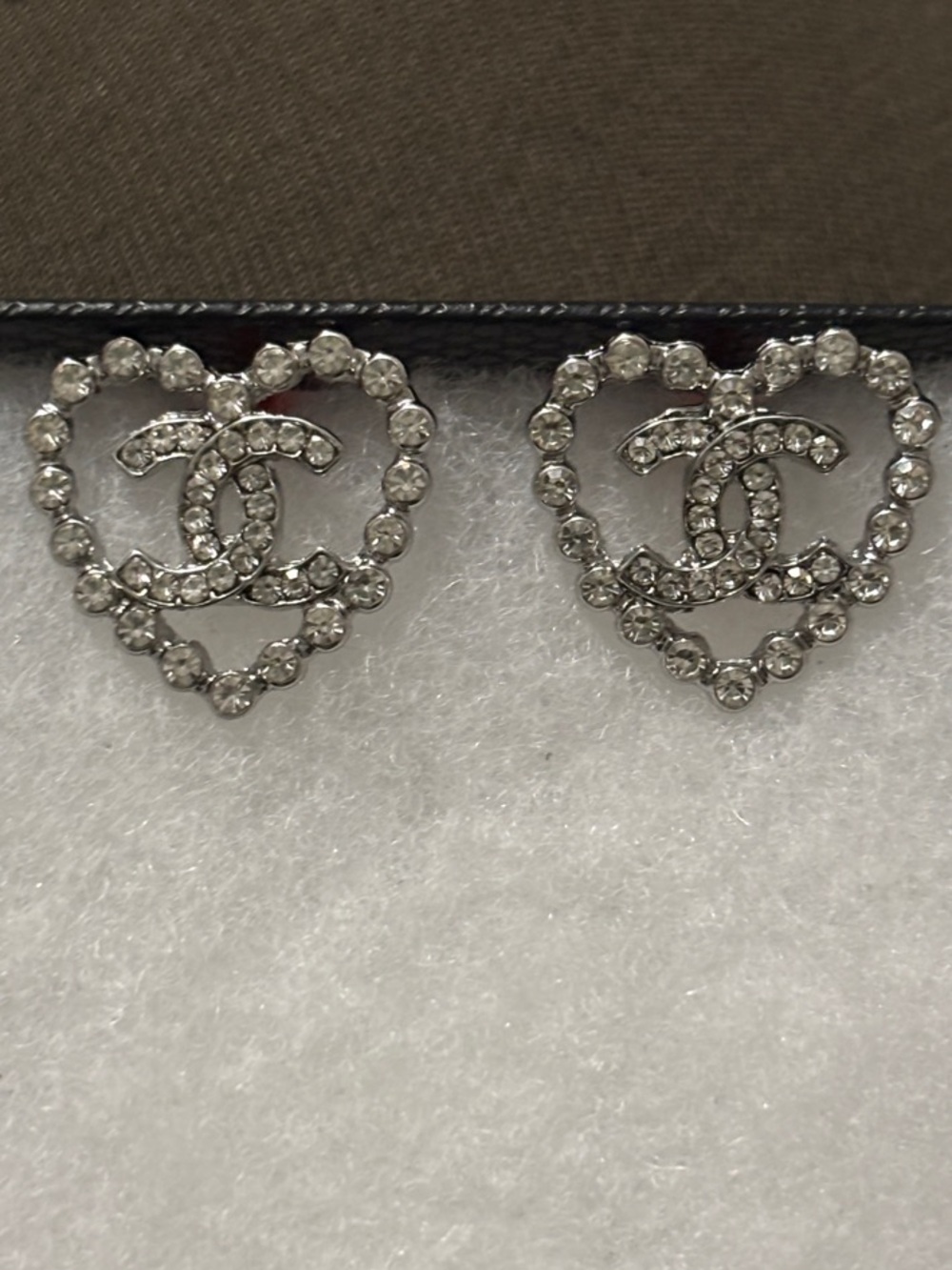 CC Crystal Heart Stud Earrings in Silver